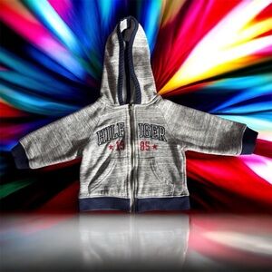 Infant Tommy Hilfiger Gray Zip-Up Hoodie with Blue Accents